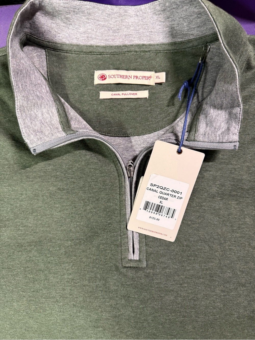 Southern Proper Men's XL Cedar Green Canal Pullover 1/4 Zip Light Sweater NWT